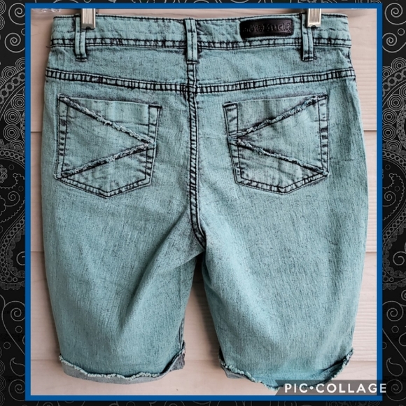 MUDD Turquoise Acid-Wash Frayed Hem Skater Bermuda Shorts - Picture 14 of 14